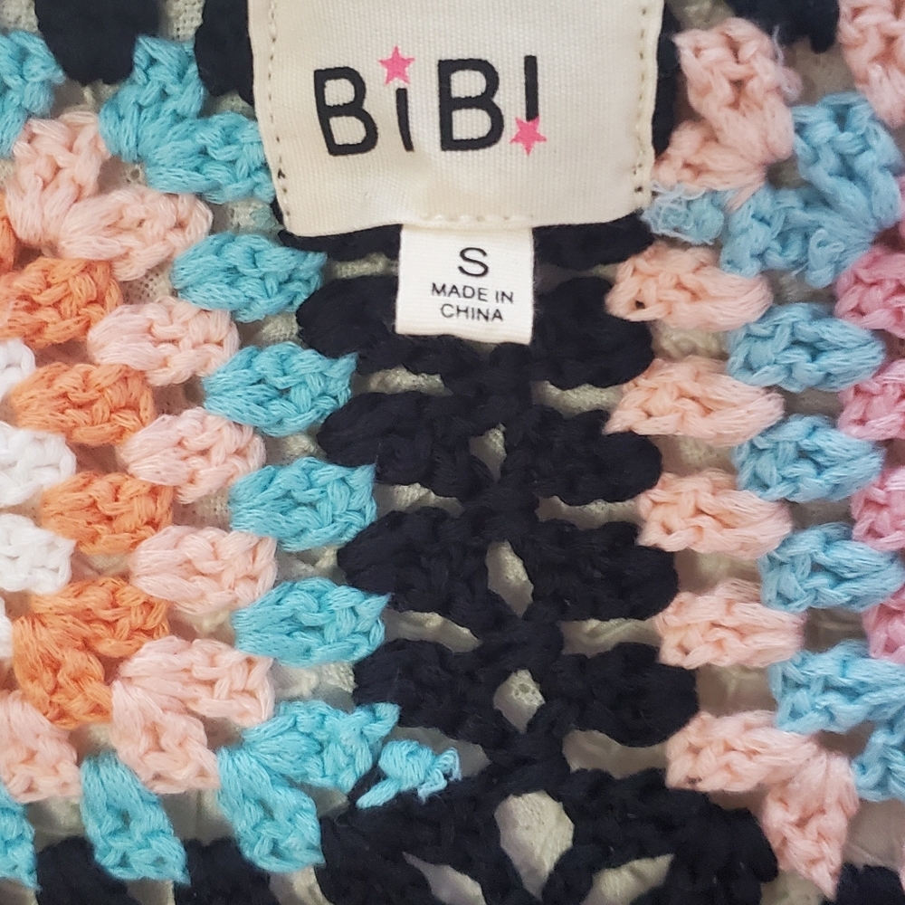 BiBi Black Crochet Granny Square Cardigan with Multicolor Accents - Picture 3 of 6